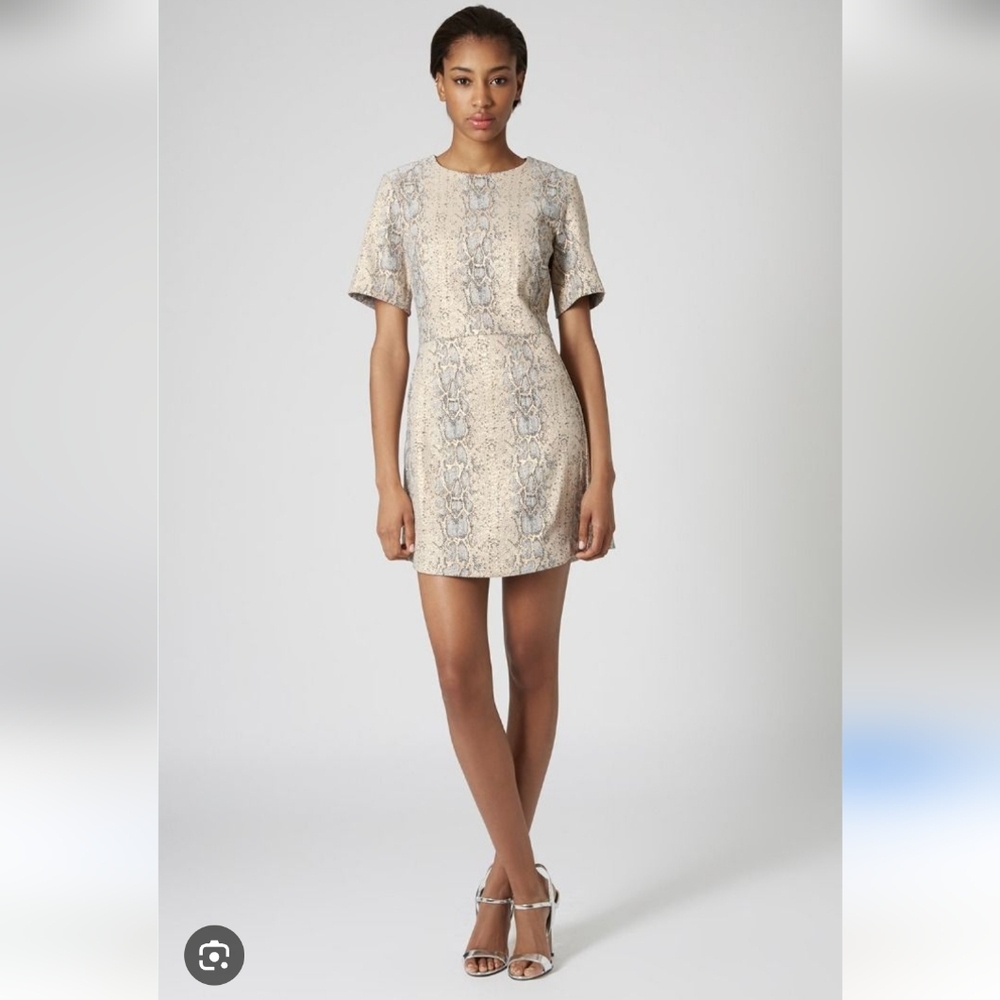 Topshop Gold Crinkle Snake Print Mini Dress
